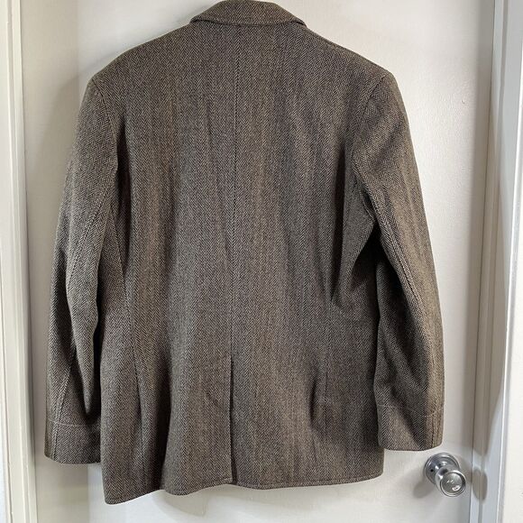 DKNY Tweed Jacket Brown Herringbone Wool Blazer Sport Coat 42R L Single Vent - Picture 2 of 9